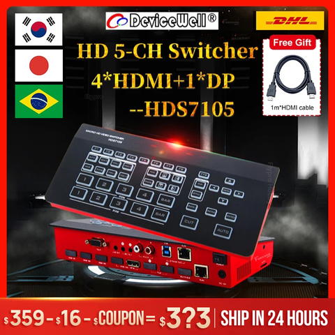 Buy Online Devicewell Hds7105 Super Mini Switcher 4 Hdmi 1 Dp Inputs Video Switcher For New Media Live Youtube Ins Tv Broadcasts Pk Atem Alitools