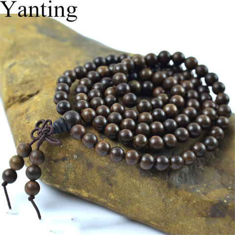  Authentic 108 wood beads Laoshan Shen Vietnam sandalwood prayer beads 6-8mm hand beaded bracelet wristband men jewelry 0347 ► Photo 1/6