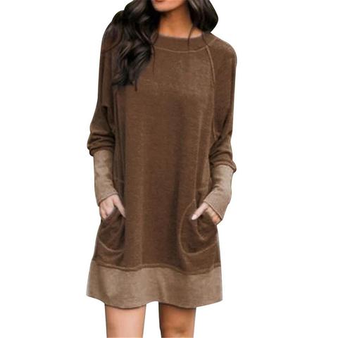 Plus size dress apparel autumn Women Casual O Neck Long Sleeve Pockets Loose Women's Clothing Mini Dress Sweatshirt Pullover ► Photo 1/6