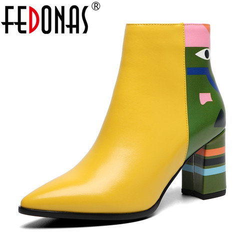 FEDONAS 2022 Fashion Brand Women Ankle Boots Print High Heels Ladies Shoes Woman Party Dancing Pumps Basic Leather Boots ► Photo 1/6