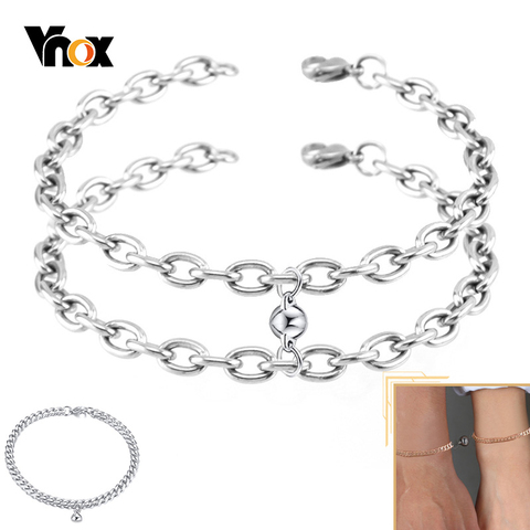 Vnox Attractive Charm Couple Bracelets for Women Men,Never Fade Stainless Steel Cuban Rolo Chain,Adjustable Xmas Lover Gift ► Photo 1/6