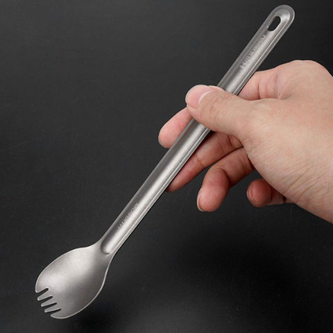 1Pc Titanium Spoon Long Handle Spoon Outdoor Camping Titanium Spork Camping Tableware Picnic Spoon ► Photo 1/1