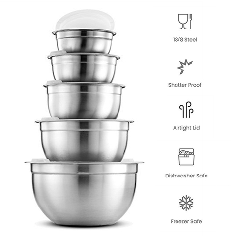 Stainless Steel Mixing Bowl with Airtight Lids Food Storage Nesting Bowl Mixing Bowls Set Versatile For Cooking Baking Tableware ► Photo 1/1