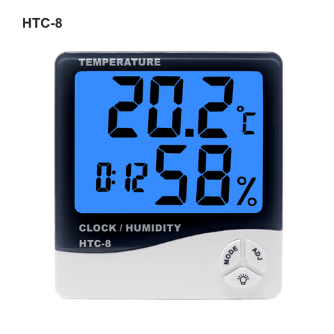 HTC-1 Digital LCD Thermometer Hygrometer Humidity Meter Room Indoor  Temperature Clock