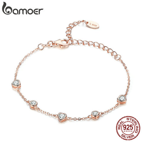 BAMOER Classic 925 Sterling Silver Heart Gold Color Women Bracelets Chain Lobster Clasp Bracelet Sterling Silver Jewelry SCB097 ► Photo 1/6