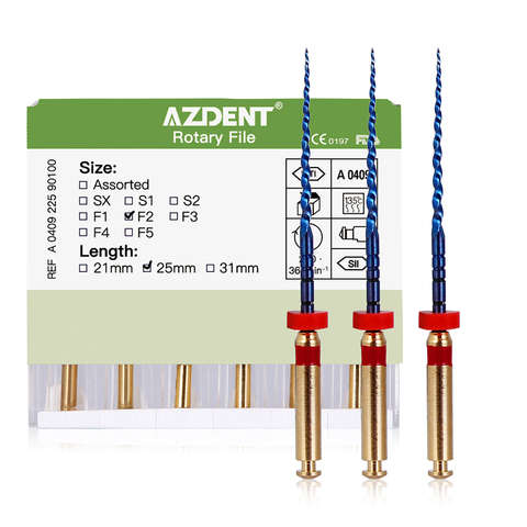 AZDENT Dental Engine Use File NiTi Super Rotary Heat Activated Endodontic Canal Root Files 25mm SX-F3 6Pcs/Pack ► Photo 1/6