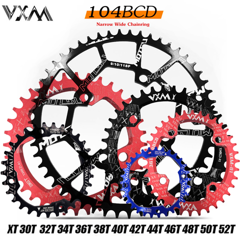 VXM Bicycle 104BCD Crank Oval Round 30T 32T 34T 36T 38T 40T 42T 44T 46T 48T 50T 52T XT Chainwheel Narrow Wide MTB Bike Chainring ► Photo 1/6