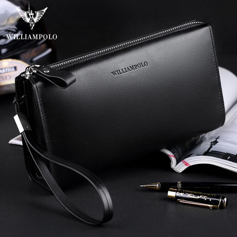 WilliamPOLO 2022 All-match Men's Genuine Leather Clutch Wallet Large Rooms for Phone Cash Cases Clear Design Anti-theft Wristlet ► Photo 1/6