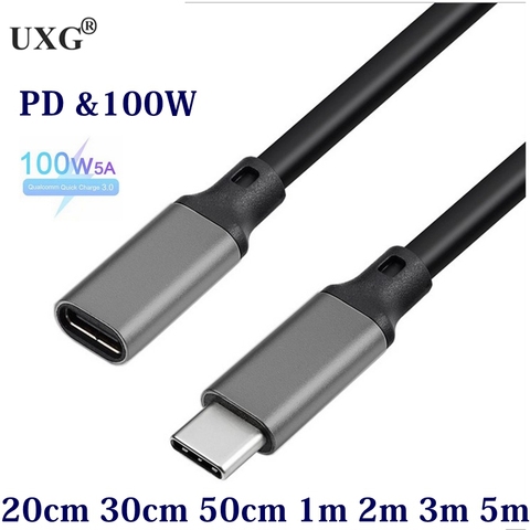10Gbps Gen2 Type-C USB 3.1 Male to USB-C Female Extension Data 100W Charging Cable Extender Cord Reversible Design 0.3m1m 2m 5m ► Photo 1/6