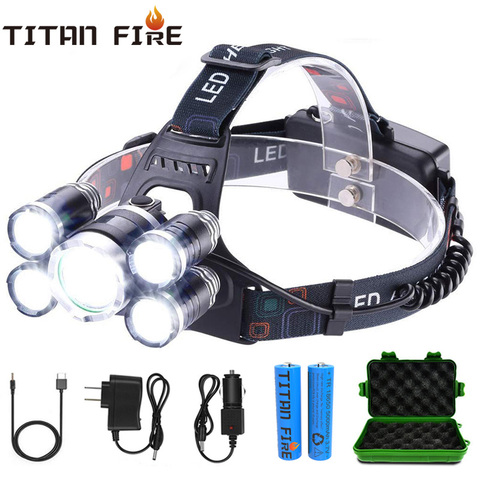 T20 LED Headlamp High Lumen 3/5 LED Light Ultra Bright Headlight USB Rechargeable 4 Modes Flashlight Waterproof  Fishing Hunting ► Photo 1/6