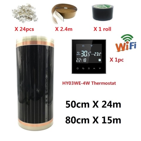 50cmX24m/80cmX15m Infrared Warm Floor Heating Film AC220V 220w/m2 Mat with WiFi Thermostat Clamps and Pastes ► Photo 1/6