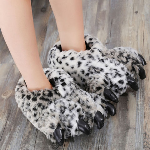 White leopard slippers for ladies crazzy animal paw fur slides girsl design classic shoes women slippers 2022 ► Photo 1/6