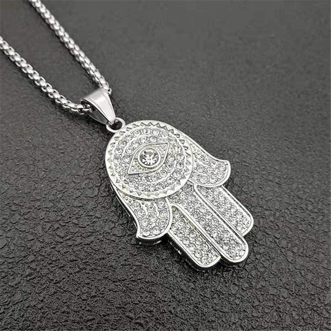 Dropship Classic Hand of Fatima Hamsa Necklace Pendants Silver Color Chain Palm Statement Jewelry for Women,dropshipping center ► Photo 1/6