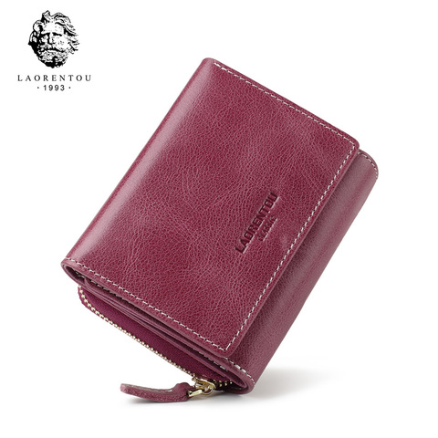 LAORENTOU Genuine Leather Wallets Women Card Holder Female Casual Short Coin Purse Ladies Large Capacity Money Bag Small Wallet ► Photo 1/6