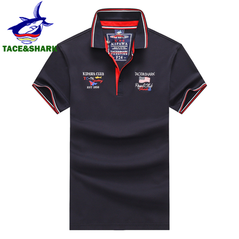 TACE&SHARK Casual Shark Flag Embroidery Short Sleeve Polo Shirts Fashion White Dark Blue Camisa Polo Homme Men Clothing Plus ► Photo 1/6