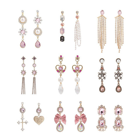 New Fashion Luxury Pink Shiny Rhinestone Long Bowknot Tassel Drop Earrings Korean Baroque Style Women Pendientes Jewelry ► Photo 1/6