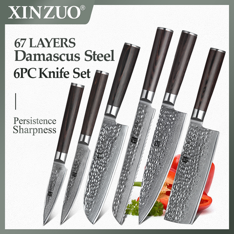 XINZUO 6PCS Kitchen Knife Set VG10 Japanese Steel High Carbon Stainless Steel Damascus Bread Chef Utility Knife Dropshipping ► Photo 1/1