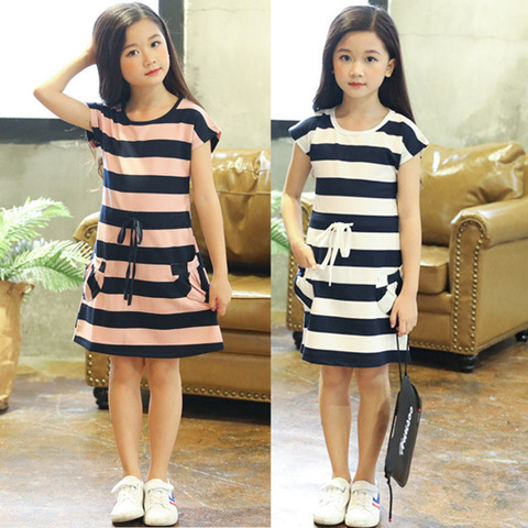 Kids Dresses for Girls Cotton Striped Casual Girls Summer Dress 3 4 5 6 7 8 9 10 11 12 Year Children Toddler Teen Clothing ► Photo 1/6