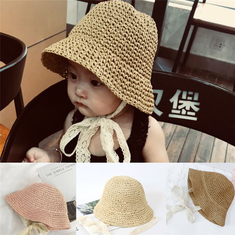 Baby Girl Boy Summer Sun Cap Straw Caps Kids Beach Bucket Hat 6M-4Y ► Photo 1/6