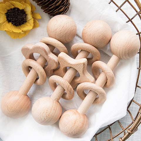 Wood Rattle Baby Toys Montessori Ball Baby Play Gym Teething Ring BPA Free Food Grade Infant Shower Toy Newborn Gifts Rattle ► Photo 1/6