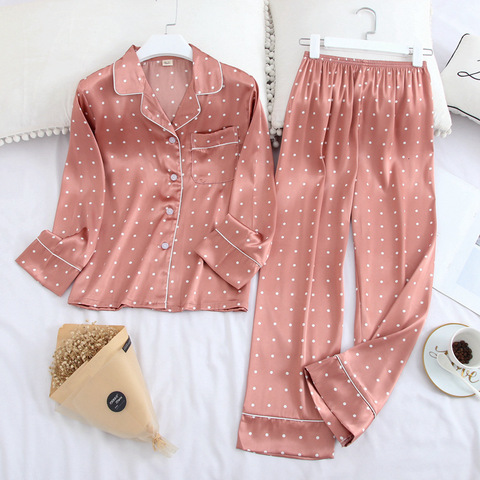 Lisacmvpnel Long Sleeve Pajamas Autumn Ice Silk Long Sleeve Trousers Suit Printing Fashion Pyjamas Set ► Photo 1/5