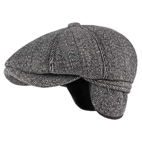 HT3336 Autumn Winter Cap Hat Thick Warm Men Beret Cap Male Vintage Wool Beret Hat Dad Grandfather Ivy Octagonal Newsboy Flat Cap ► Photo 1/6