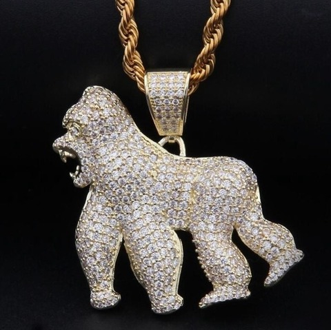 Gorilla Mold Necklace Hip Hop Full Iced Out Cubic Zirconia Gold Sliver CZ Stone Pendant Necklace Jewelry ► Photo 1/6