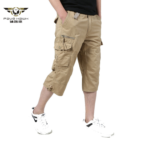 Long Length Cargo Shorts Men 2022 Summer Knee Multi Pocket Casual Cotton Elastic Waist Bermudas Male Military Style Hot breeches ► Photo 1/6