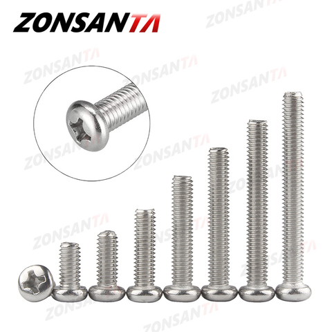 ZONSANTA M1.6 M2 M2.5 M3 M4 M5 M6 DIN7985 GB818 304 Stainless Steel Cross Recessed Pan Head Screw Phillips TV Computer Bolts ► Photo 1/6