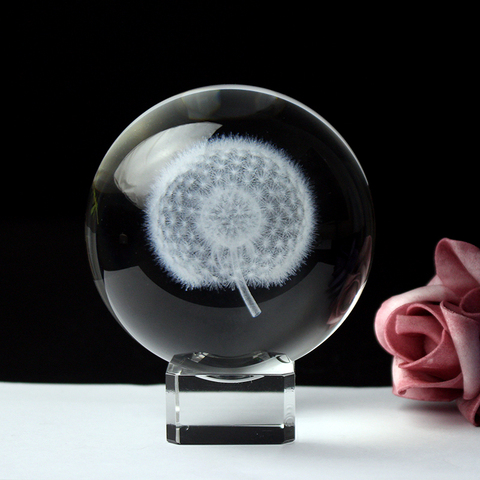 Fengshui 3D Laser Engraved Crystal Dandelion Ball Meditation Healing Global Home Decoration Glass Craft Sphere Christmas Gifts ► Photo 1/6
