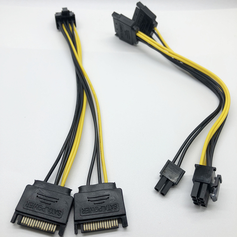 SATA 2 x 15Pin M to Graphics card PCI-e PCIE 8 (6+2) Pin F Video Card Power Supply Cable 8pin to Sata Y Splitter Adapter 18AWG ► Photo 1/5