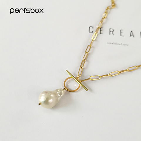 Peri'sBox Gold Toggle Clasp Boho Necklace Small Baroque Pearl Necklace Genuine Freshwater Pearl Necklaces for Women Unique 2022 ► Photo 1/6