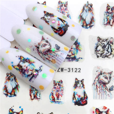 LCJ 2022 New Arrivial Nail Stickers Tiger/Cat Series Water Decal Flower Plant Pattern 3D Manicure Sticker Nail Water Sticker ► Photo 1/6