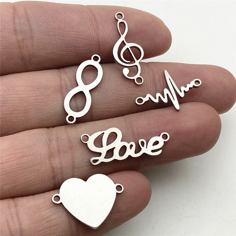 10pcs Love Music Charm Musicnote Heartbeat Connector Stainless Steel Fit Bracelet Connectors Jewelry Handmade Diy Jewelry Make ► Photo 1/6