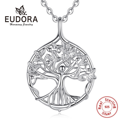 EUDORA Sterling Silver Tree Of life Pendant Silver Family tree Necklace with Happy people Fine Jewelry for Women Party Gift D448 ► Photo 1/6