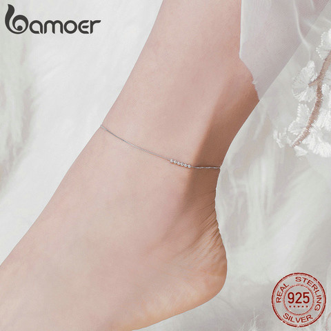 bamoer Silver  Small Beads Anklets for Women Beaded Summer Sterling Silver 925 Foot Jewelry Fashion Style Leg Bracelet SCT007 ► Photo 1/6