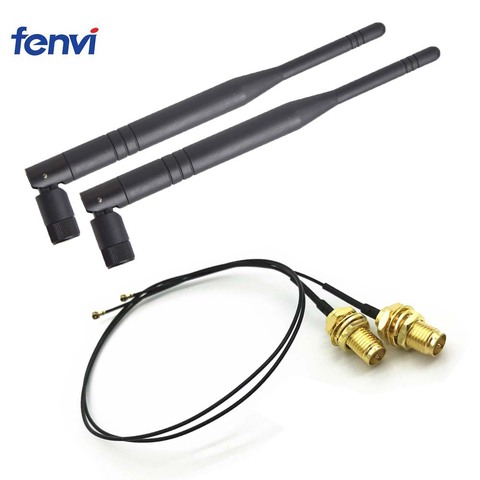 2 x 6dBi Dual Band M.2 MHF4 U.fl Cable to RP-SMA Wifi Antenna Module for Intel AC 9260 9560 8265 8260 7265 7260 NGFF M.2 Card ► Photo 1/1