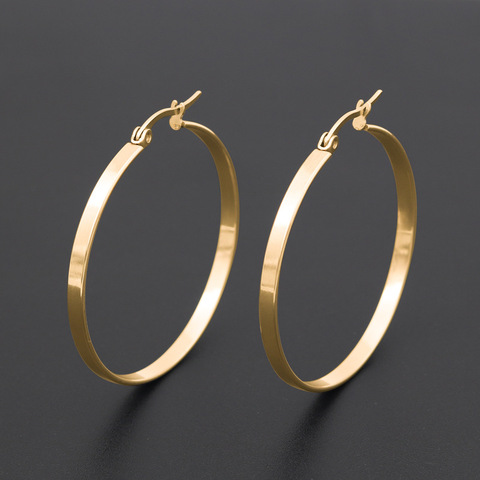Stainless Steel Hoop Earrings For Women Big Round Circle Hoop Earring Pop Fashion Ear Piercing Jewelry Gold Black/Silver Color ► Photo 1/5