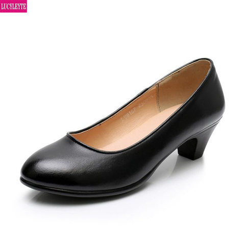 Work professional  women's shoes shallow mouth work stewardess leather hotel employees high heels shoes women ► Photo 1/6