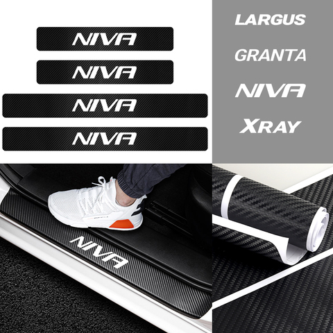 Car Door Sill Scuff Plate Stickers for Lada Largus Granta Niva Xray 4PCS Carbon Fiber Threshold Guard Decals Decor Accessories ► Photo 1/6