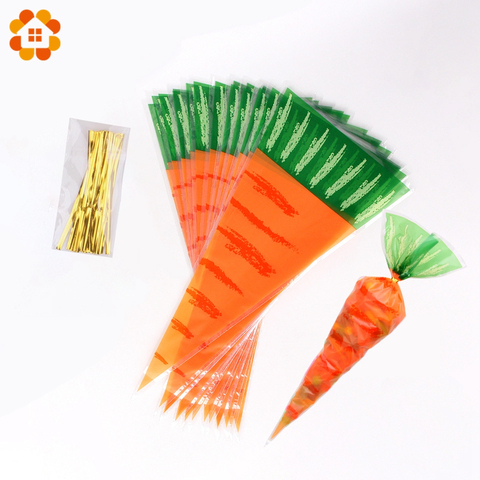 20PCS Kids Birthday Party Decoration Easter Carrot Candy Bag Easter Rabbit Gift Bag Candy Cones Transprant Plastic Bag  ► Photo 1/6