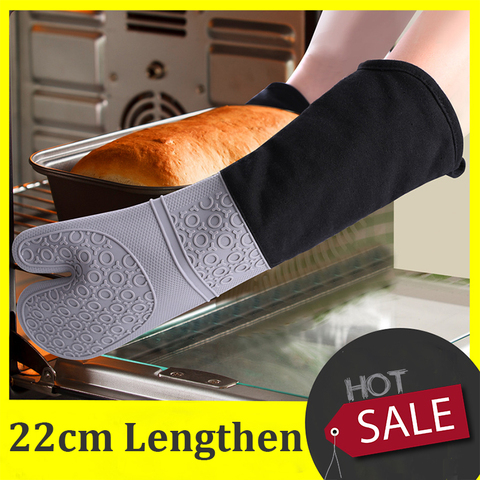 Lengthen Cotton Silicone Gloves Candy Color Heat Resistant Gloves Microwave Oven Mitts Non-Slip Pot Holders for Kitchen Baking ► Photo 1/6