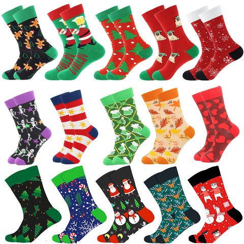 Christmas Tree Snow Elk Gift Cotton Happy Socks PEONFLY New 2022 Autumn Winter Christmas Socks Men Funny New Year Santa Claus ► Photo 1/6