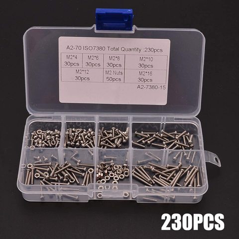 230pcs M2 Stainless Steel kit SS304 Hex Socket Button Head Screws Bolts And Nuts Assortment set Fastener Hardware socket set ► Photo 1/6