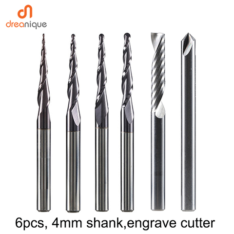 CNC Solid Carbide Engraving Bits Milling Cutter Woodwork Set 4mm 6mm Shank Router Bits For Carving Wood Tools ► Photo 1/6