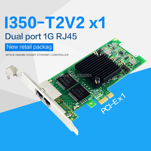 Intel I350AM2 chips Dual Port Gigabit Ethernet Controller I350-T2V2 PCI-E X1 Server for Data Centers New ► Photo 1/5