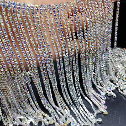 10cm Glitter Clear Glass Rhinestone Fringe Trimmetal Rhinestones Chain Tassel Ribbon Crystal Applique Banding For Crafts ► Photo 1/6