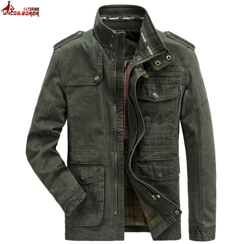 Autumn winter Jacket Men 100% Cotton Business casual Cargo military Multi-pocket Mens Jackets and Coats Male Chaqueta Hombre ► Photo 1/6