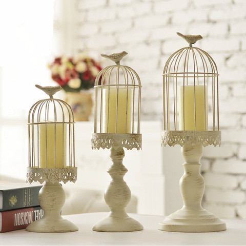 European Iron Retro White Bird Cage Candle Holder Candlelight Dinner Romantic Valentine's Day Decoration ► Photo 1/5