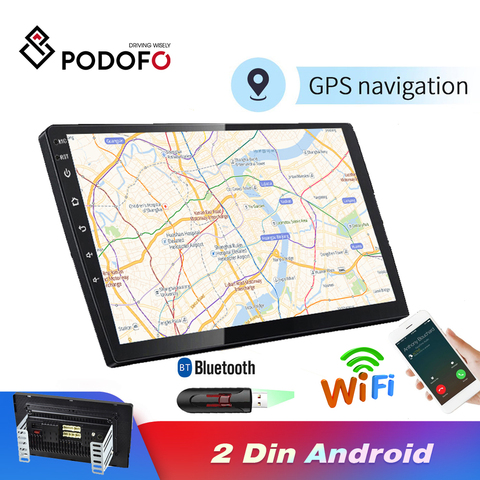 Podofo 2 Din Android Car Radio Stereo GPS Navigation Bluetooth WIFI 10'' 2din Car Radio Stereo Quad Core Multimedia Player Audio ► Photo 1/6